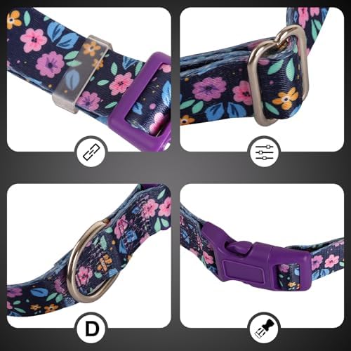 Girl Dog Collars for Large Dogs,Cute Dog Collar with Boho Flowers-L