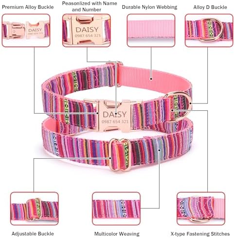 Personalized Dog Collars Custom for Large Dogs Medium Dogs, Strong and Thick Nylon Material for Male and Female Breed with Engraved ID Tag Name Plate and Phone Number/Heavy Duty Adjustable Dog Collars