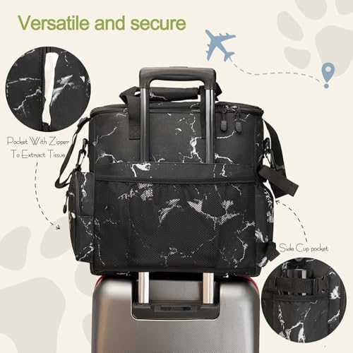 LARIPOP Dog Travel Bag Airline Friendly for Small Medium Large Dogs, Pet Travel Organizer with Collapsible Bowls Food Containers Mat, Waterproof Portable Tote for Dog Outdoor Travel