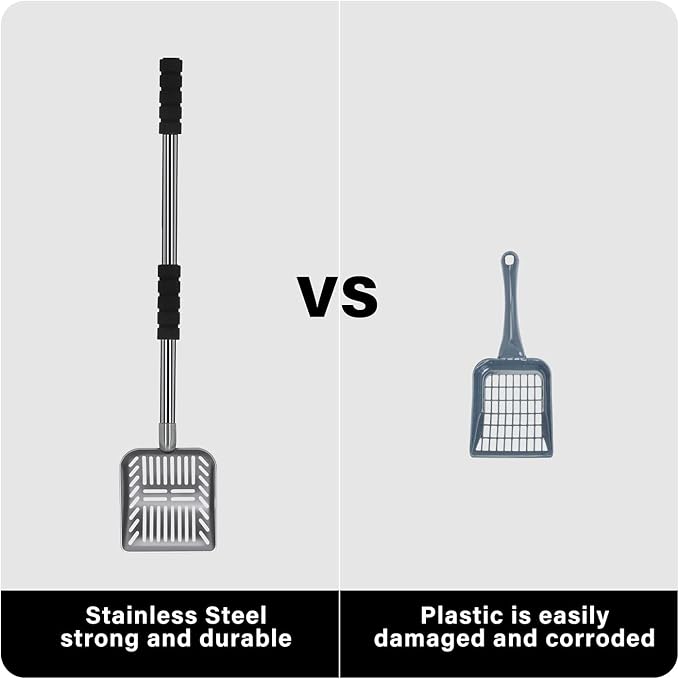 Cat Litter Scoop,Metal Long Handle Kitty Litter Coop Scooper,Heavy Duty Cats Pooper for Litter Box Pet Poop Shovel,Chicken Poop Scooper 32inch