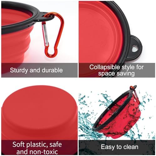 Dog Bowl Pet Collapsible Bowls, 2 Pack Collapsible Dog Water Bowls for Cats Dogs, Portable Pet Feeding Watering Dish for Walking Parking Traveling with 2 Carabiners (Small, Blue+Red)