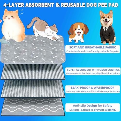 Puppy Pads – Reusable, Washable & Leak-Proof Pet Training Pads for Dogs Cats, Anti-Slip, Home Travel (S-15.7"×23.6")