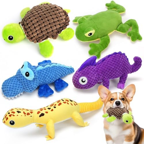 PrimePets 5 Pack Plush Crinkle Squeaky Dog Toys for Small Medium Large Dog