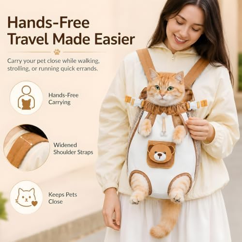 Cute Bear Design Front Pet Carrier Backpack for Small Pets，L