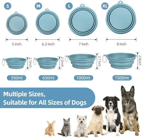 Kytely Collapsible Dog Bowls for Travel, 2Pack Dog Portable Water Bowl, Foldable Pet Food Bowl with Clasp, Pet Cat Feeding Cup Dish for Traveling, Walking, Hiking