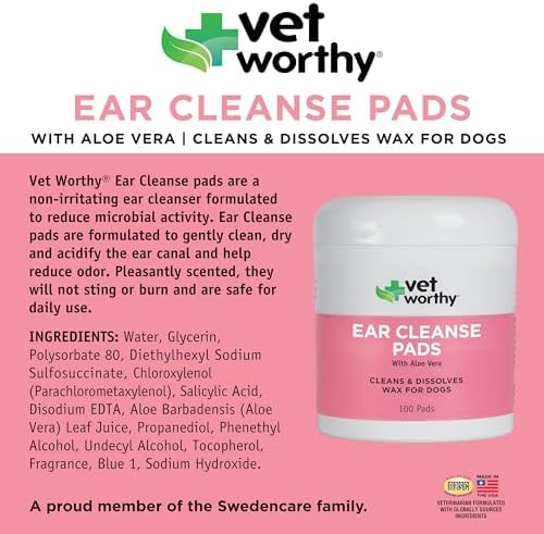 Vet Worthy Ear Wipes for Dogs with Aloe Vera - Removes Wax & Dirt - 100ct