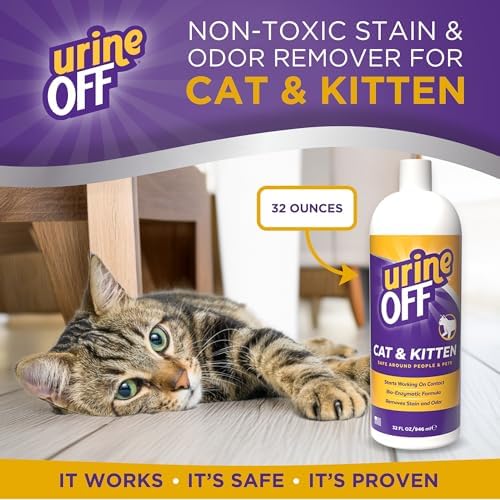 Urine Off Kitten & Cat Pet Stain Remover | Freshly Scented Carpet Cleaner | Bio Enzymatic Stain & Urine Odor Eliminator | Pet Safe Cleaner | 32 oz.
