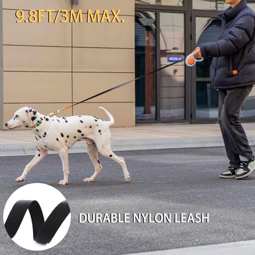 JSXD 360° Tangle-Free Retractable Dog Leash with One-Handed Brake, Pause, Lock, 10 ft Strong Nylon Tape Pet Walking Leash,Suitable for Cats, Small and Medium Dogs up to 66 lbs (Blue, 10 ft)