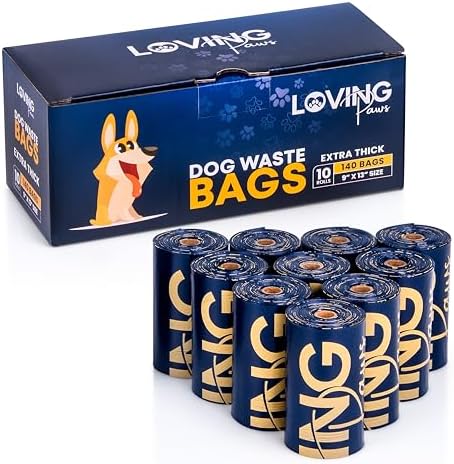 LOVING Paws Heavy Duty Dog Poop Bags Rolls (140 Count) – Extra Thick 9"x13" Leak-Proof Dog Waste Bags with Dispenser & Leash Clip – Unscented, Easy-Tear Refill Bags for All Breeds