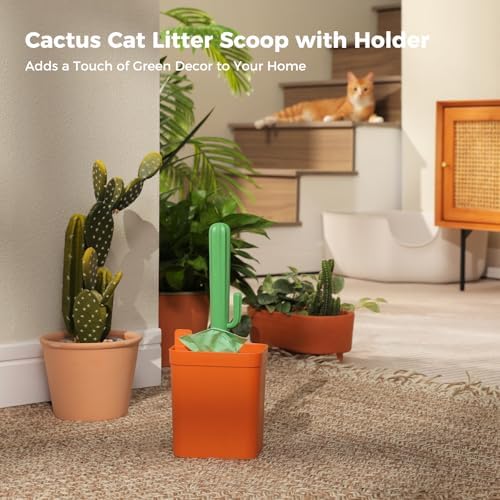 MUTTROS Cactus Cat Litter Scoop with Holder, 2 Replaceable Shovels, Green