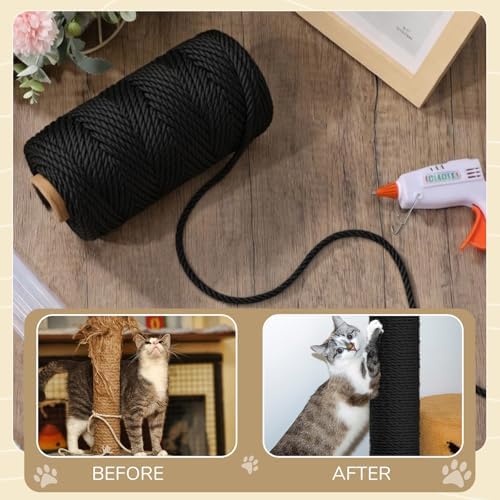 Natural Sisal Cat Rope for Posts, 1/4in ×164ft, Black