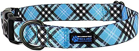 Max and Neo Plaid Pattern NEO Dog Collar - We Donate a Collar to a Dog Rescue for Every Collar Sold (Blue, Small)