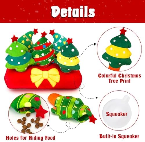 Christmas Hide and Seek Dog Toys, Squeaky Interactive Puzzle Dog Toys for Boredom and Stimulation, Dog Enrichment Toys for Small and Medium Dogs (Christmas Trees, Pack of 6)