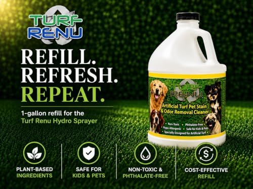 Artificial Turf Pet Stain & Odor Removal Cleaner Refill, 1 Gallon, Enzymatic Artificial Grass Cleaner for Dog Urine, Kennels & Outdoor Surfaces