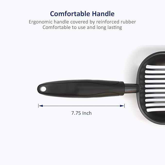 WePet Cat Litter Scoop, Non-Stick Plated Aluminum Alloy Sifter, Kitty Durable Metal Scooper, Deep Shovel, Long Handle, Kitten Pooper Lifter, Size Large, Coated Black Body with Black Handle