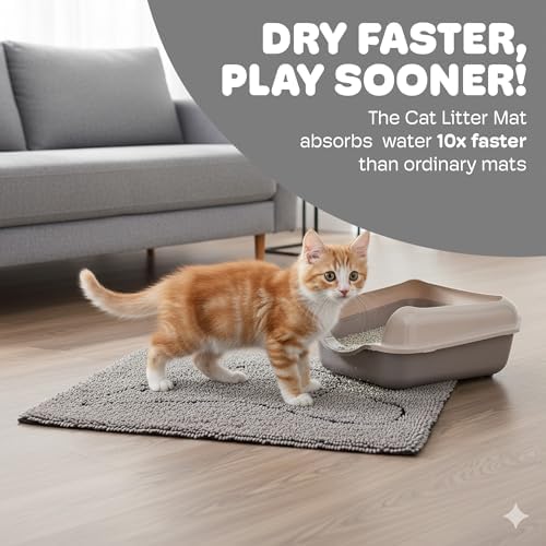 Dog Gone Smart Cat Litter Mat - Super Absorbent Microfiber - Plush Surface Traps Litter, Dirt & Moisture - Washable, Non Slip - Built with Double Basting & Stitching for Lasting Use - Grey, 35 x 26 In
