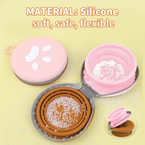 Collapsible Dog Bowls, 2-in-1 Pet Food Water Feeder Brown Pink