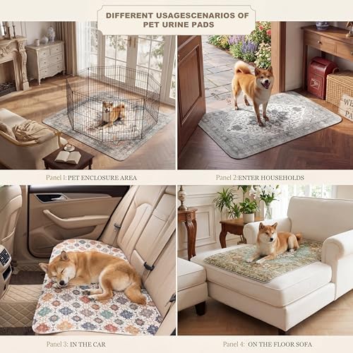 Washable Pee Pads for Dogs,Great Urine Absorbent Reusable Puppy Training Pads,Waterproof,Leak-Proof & Non-Slip Potty Pads for Whelping,Crate,Playpen,Bed.(Gray Floral,54"x54")