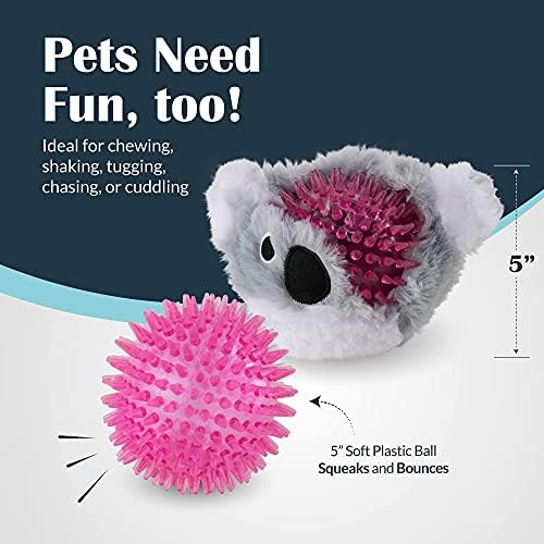 Flourish Pets 2in1 Tough Durable Dog Chew Toy with Non-Toxic BPA Free Rubber&Double Stitched Soft Fabric Exterior Squeaky Indestructible Dog Toy for Aggressive Chewers-Single Pack,Koala Prickles(4'')