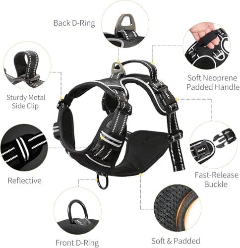 HEELE Dog Harness Dog Harness Small Dog No Pull Harness with Soft Handle Reflective Harness Adjustable, Black, XS