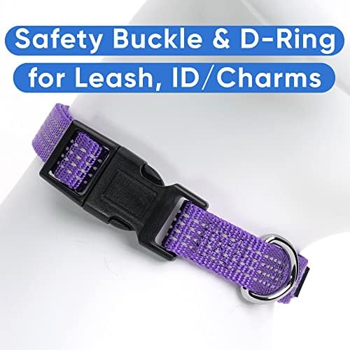 Pawtitas Pet Soft Training Adjustable Reflective Stitching Puppy / Dog Collar Large 1 Inch Purple