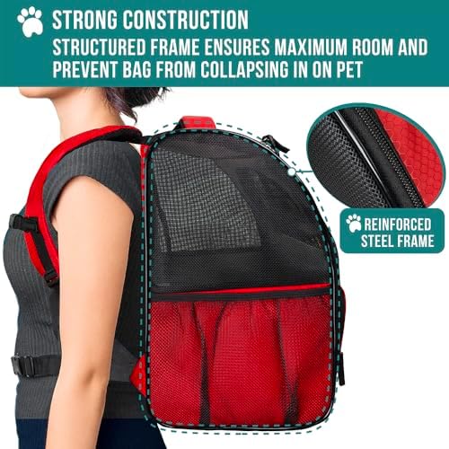 PetAmi Dog Backpack Carrier Airline Approved Cat Pet Puppy Bag, Red