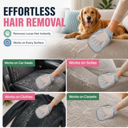 Nexius Pet Hair Remover Glove for Dogs & Cats, Reusable Electrostatic Pet Hair Removal Mitt, Fur Remover Glove, Dog Hair Remover Mitt, Cat Hair Mitt Glove, Pet Grooming & Lint Removal Tool