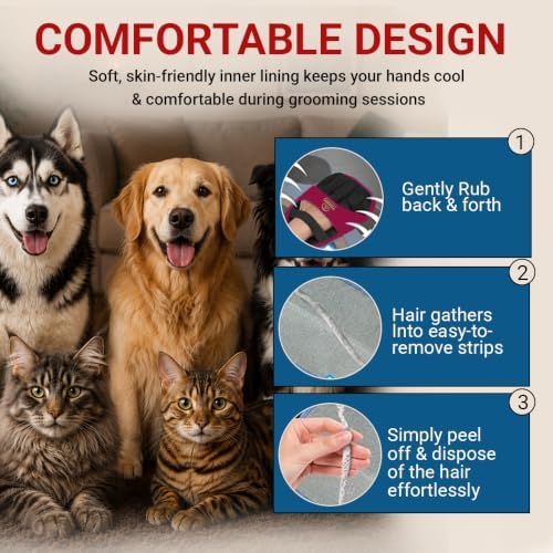 Pet Hair Remover Glove for Dogs & Cats - Reusable Double-Sided Electrostatic Grooming Mitt for Couch, Car Seats, Furniture, & Clothing - Washable Fur & Lint Removal Tool (1 Pack) Burgundy