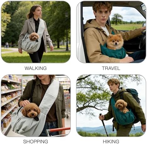 Dog Carrier Sling, Puppy Carrying Backpack Pet Purse with Storage Pockets, Multiple Safety Features Dogs and Cats Harness, Adjustable Shoulder Strap, Suitable for Under 17 lbs (Blue)
