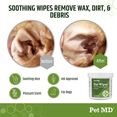 Pet MD Dog Ear Cleaning Wipes with Aloe and Eucalyptus + Veterinary Tris Flush Cat & Dog Ear Cleaner