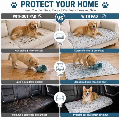 Washable Pee Pads for Dogs, 2 Pack Reusable Puppy Pads, Absorbent Whelping Pads with Bone Print, Non-Slip Waterproof Pet Training Pads for Couch, Crate, Potty Training - 18x24in