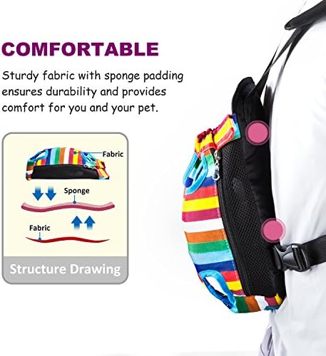 GEEPET Legs Out Front-Facing Dog Carrier Hands-Free Adjustable Pet Puppy Cat Backpack Carrier for Walking Hiking Bike and Motorcycle (Small, Colorful Strips)