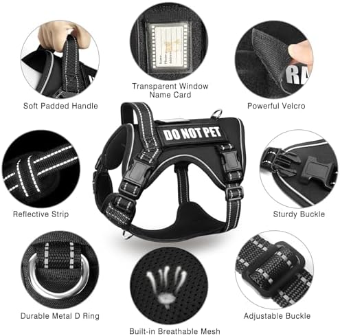 Tactical Dog Harness and Leash Set with 10 Patches for Large Dogs
