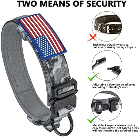 DAGANXI Tactical Dog Collar, Adjustable Military Training Nylon Dog Collar with Control Handle and Heavy Metal Buckle for Medium and Large Dogs, with Patches and Airtags Case (XL, Camo)