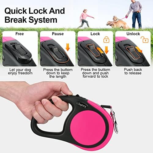 Taglory Retractable Dog Leash, One-Handed Brake, 16ft, Up to 44 lbs, Pink