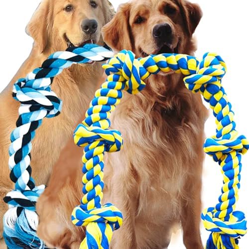 6 Knot 2 Pack 3.6 Feet Giant Large Dog Chew Rope Toy for Aggressive Chewer Power Heavy Duty Tug of War Play Chewing Tugging Tough Knotted XL Long Rope Pulling Pitbull Large Breed Medium Big Dog
