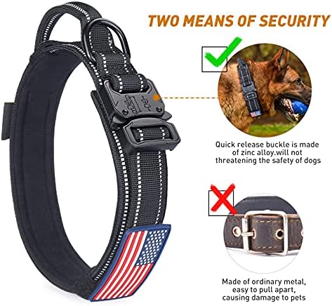 AUBELL Reflective Tactical Heavy Duty Dog Collar with Handle,Black M