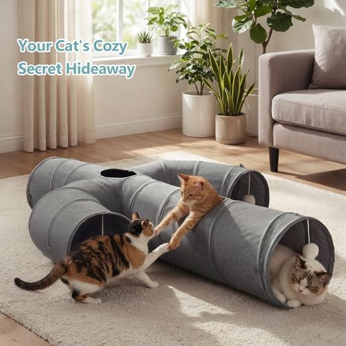 Ownpets Cactus Cat Tunnel 12" with Peek Holes for Indoor Large Cat, Grey
