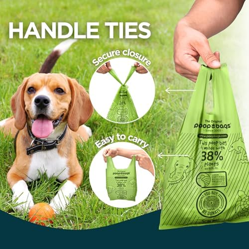 The Original Poop Bags® Dog Poop Bags with Handles, 38% USDA Biobased, Leak-Proof & Easy Tie Waste Bags for Dogs, Unscented, 120 Count