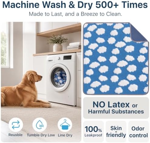 LOOBANI 2 Pack Extra Large Washable Pee Pads for Dogs 72"x72", Blue