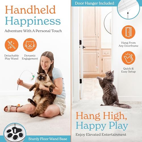 Interactive Cat Toys for Indoor Cats, Cat Toy Wand, 18 Feather Attachments