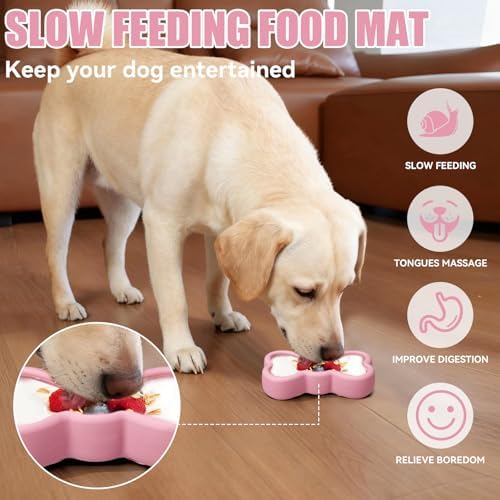 Lick Mat for Dogs, Animire Anti-Spilled Bow Tie Lick Bowls for Anxiety Relief, Silicone Slow Feeder Licking Pad with Suction Cups, Freezeable Dog Enrichment Toy for Boredom and Distraction(Pink,L)