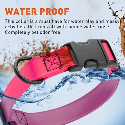 Dogline Biothane Waterproof Dog Collar with Quick Release Buckle Strong Coated Nylon Webbing with Odor- Proof for Easy Care Easy to Clean Fits Small Medium or Large Dogs, Pink 3/4" W 12-19" L