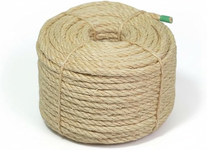 Premium Brazilian Sisal Rope, Natural Fiber 100% Sisal, Ultra Durable, Chemical-Free, Ideal for DIY, Cats, Scratching Post Replacement, Home Decor, Garden, Crafting (1/5” 100 ft / 5mm 30m)