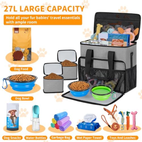 TORIBIO Large Dog Travel Bag for Supplies with Food Bowl