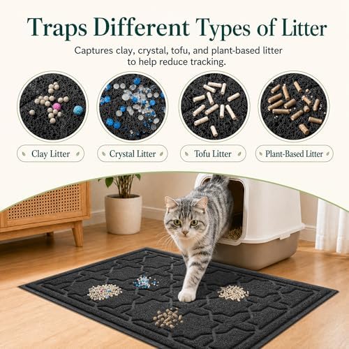 Yimobra Cat Litter Mat, Waterproof Litter Trapping Mat, 24x20, Black