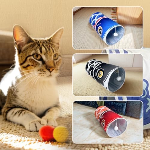 Cat Tunnel for Indoor Cats Interactive, Collapsible Tube for Cats Kittens Rabbits Puppies Crinkle Pop Up,10'' Dia, 36'' L,Blue