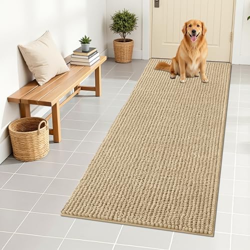 OLANLY Dog Door Mat for Muddy Paws 59x24, Extra Absorbent Chenille Mud Mat