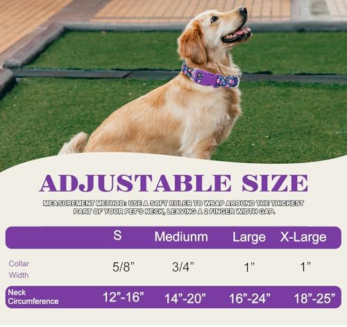Girl Dog Collars for Large Dogs,Cute Dog Collar with Boho Flowers-L