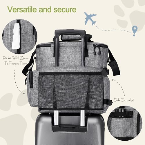 LARIPOP Dog Travel Bag Airline Friendly for Small Medium Large Dogs, Pet Travel Organizer with Collapsible Bowls Food Containers Mat, Waterproof Portable Tote for Dog Outdoor Travel